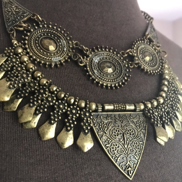 Brass Tone Aztec Necklace - Picture 3 of 5